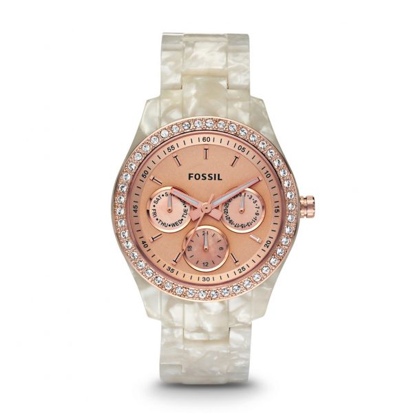 Stella Multifunction Resin Watch - Pearlized White with Rose 