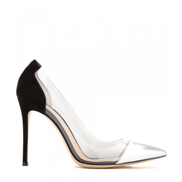 Metallic leather and transparent pumps