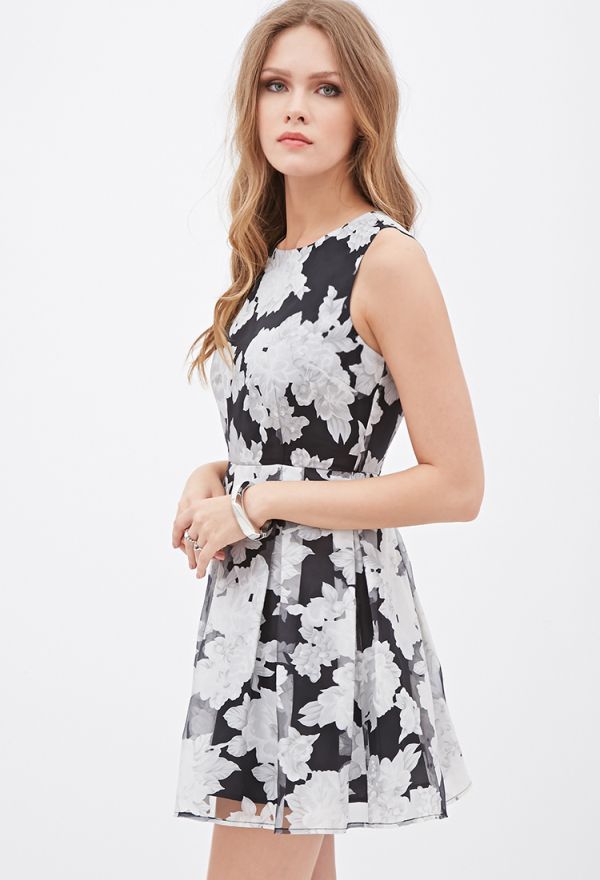 Pleated Floral Organza Dress