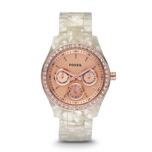 Stella Multifunction Resin Watch - Pearlized White with Rose 