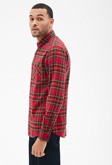 Plaid Flannel Collared Shirt