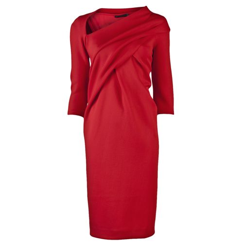 Asymmetrical Neck Dress in Crimson